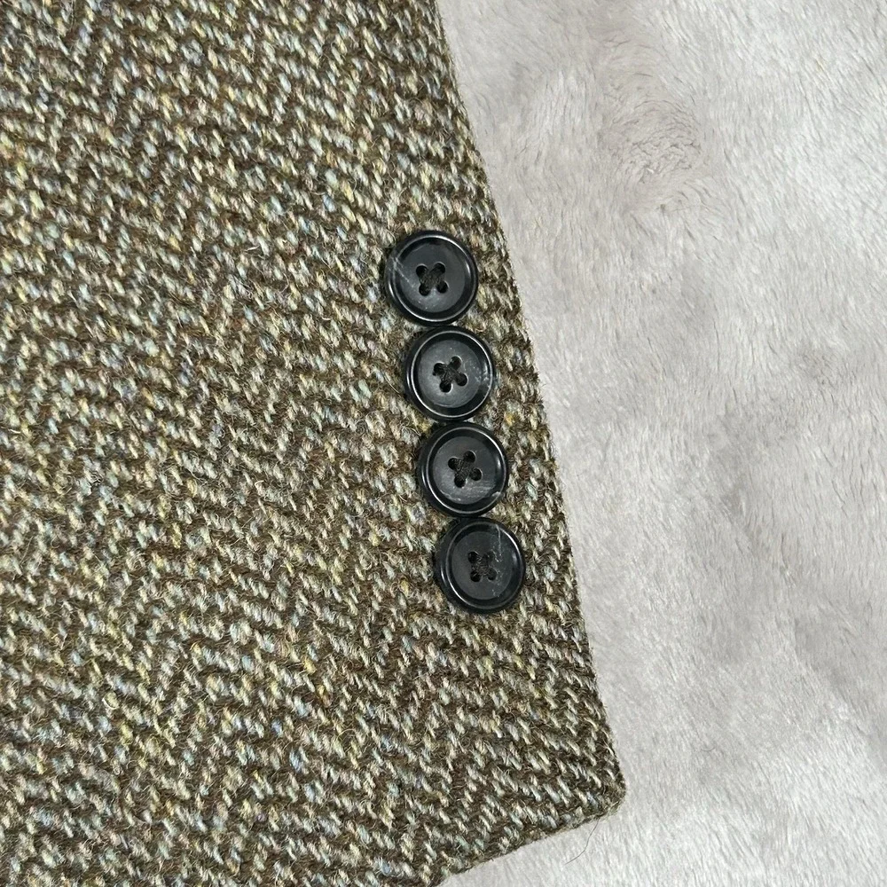 VTG Harris Tweed Blazer Mens 44L Brown Herringbone Wool Handwoven Sport Coat